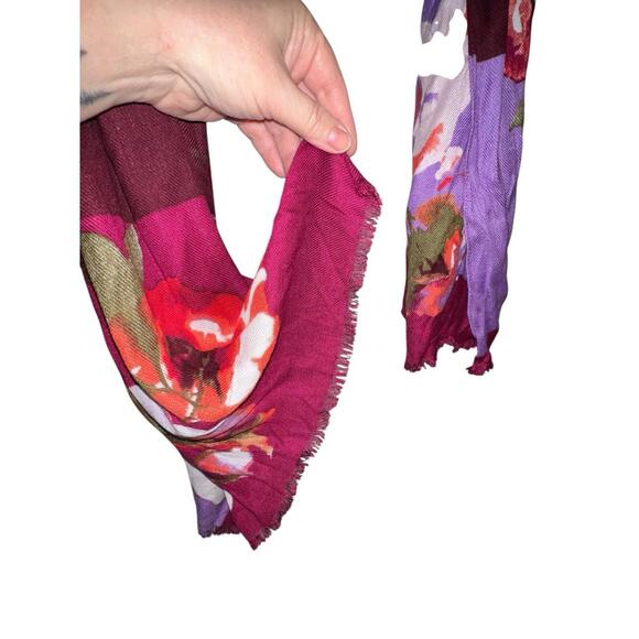 Floral Print Wrap Scarf Shawl Burgundy Purple Long Lightweight 21x72” - Picture 5 of 7
